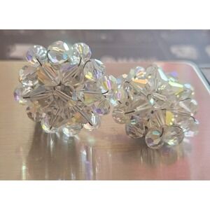 Amazing AurorasBoriers Cluster Rhinestone Beaded Vintage Earrings signed Germany